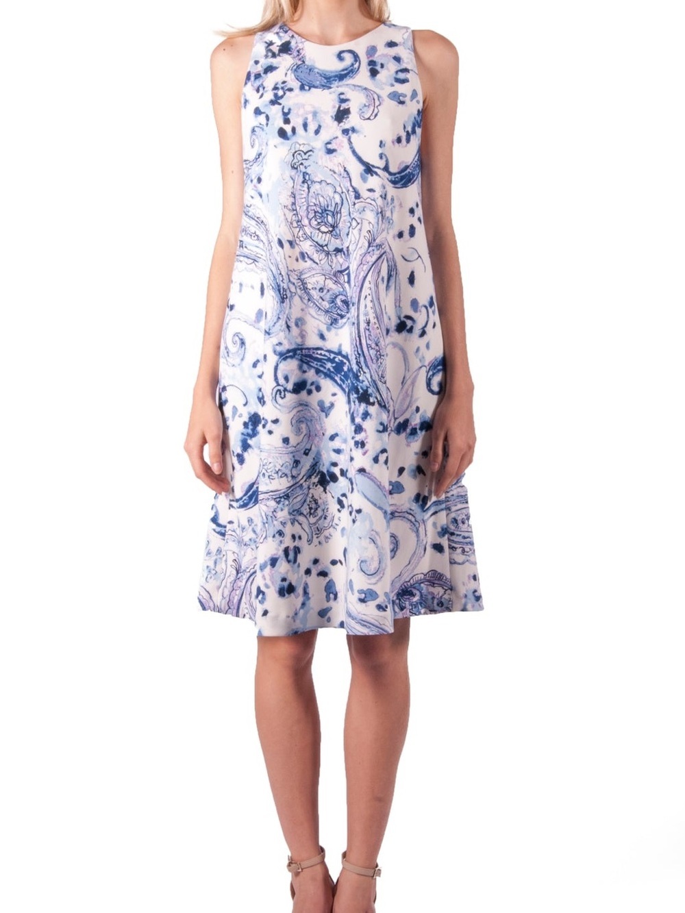 Lauren Ralph Lauren Blue White Paisley Sleeveless A-Line Shift Dress Size 14